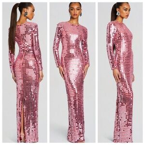 RETROFETE Rialta Candy Pink Sequin Long Sleeve Maxi Dress - XXS - with tags